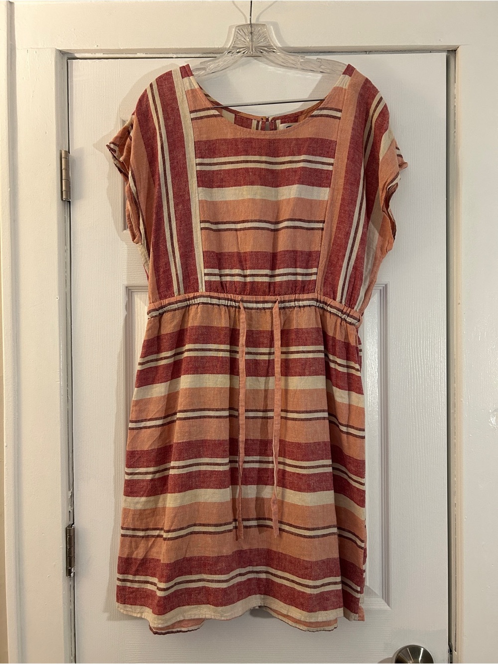 Striped Midi Dress in Rose, Peach, and White